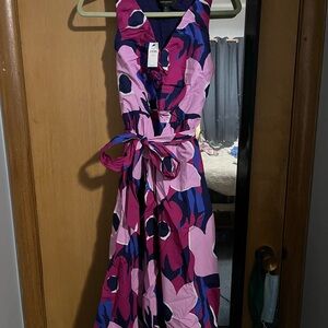 NWT Banana Republic Poplin Shirred Midi Dress 6 Petite Purple Floral